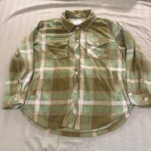 Thread & Supply Shacket Fleece Plaid XL Mens Jacket Green Brown Winter Utility